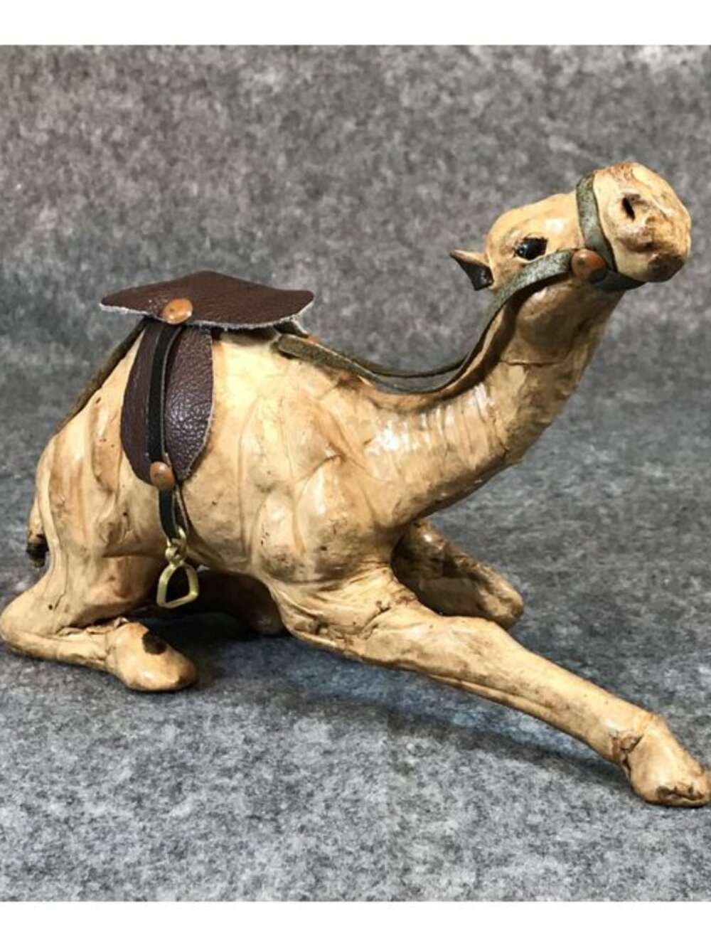 Handmade Vintage Leather Camel Kneeling Statue Figurine